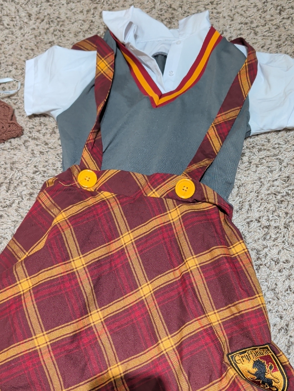 Girls' Gryffindor-Inspired Plaid Suspender Dress with Gray Vest - Red & Yellow